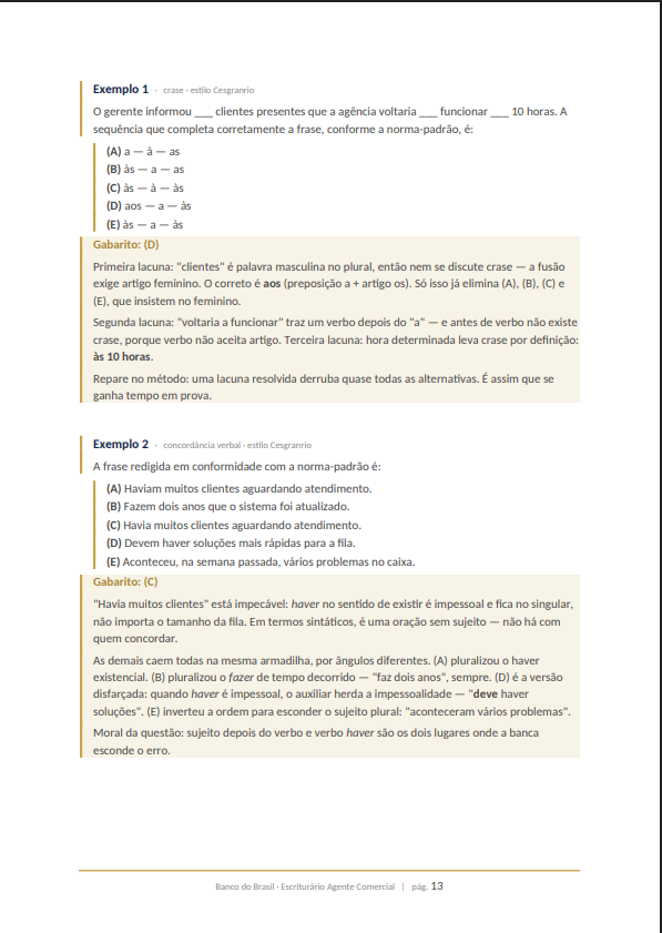 Página de gabarito comentado da apostila