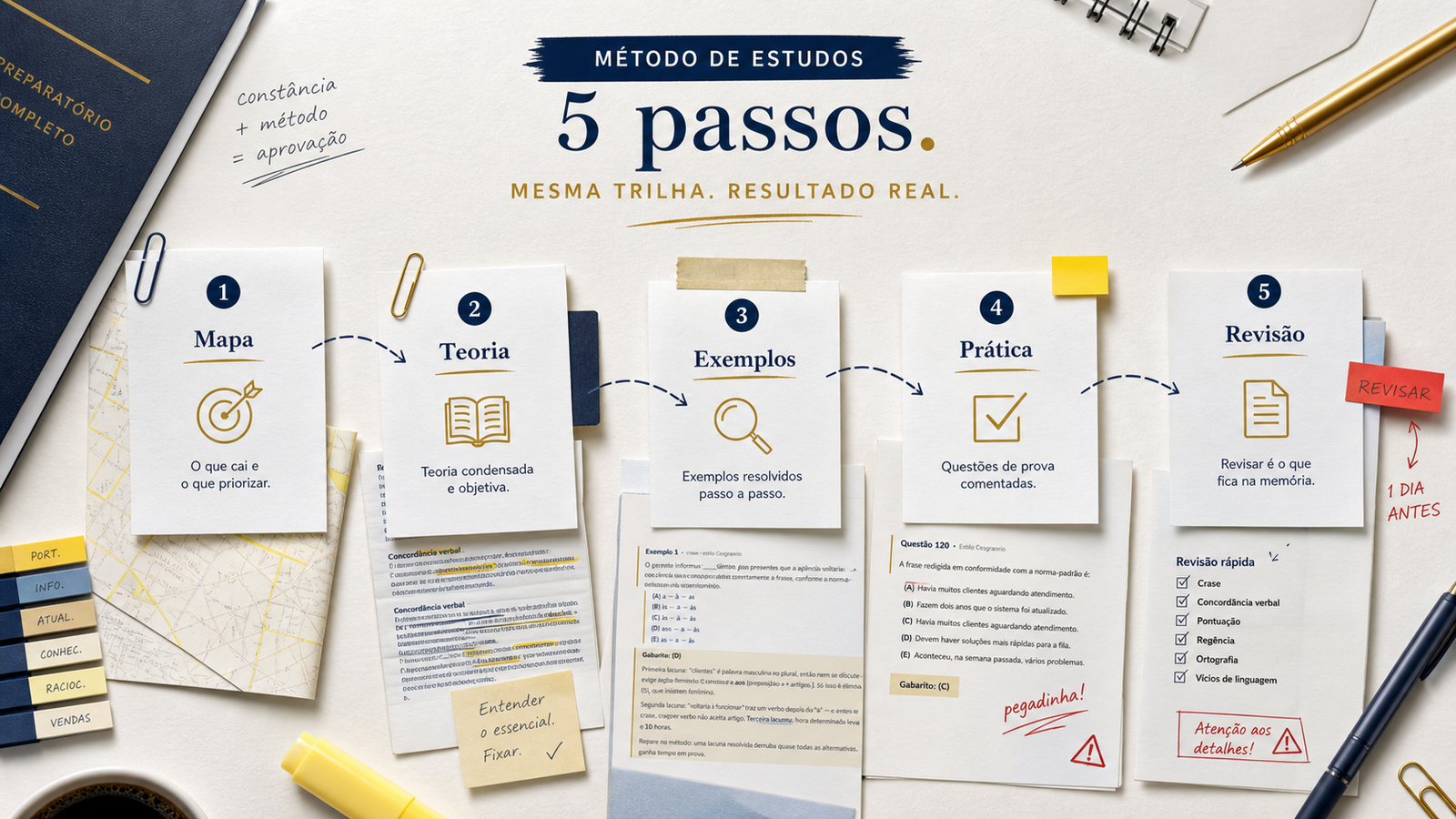 Visual do Método das 5 Etapas da apostila Banco do Brasil